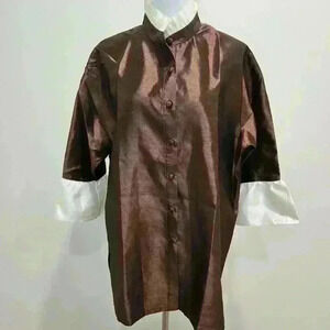 McCulley's Satin Blazer Jacket Women's Size L Chocolate Brown Party Cocktail